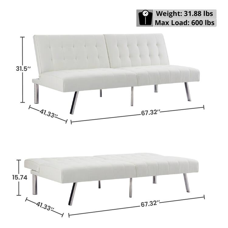 Tufted Mid-Century Modern Split Back Futon Sofa Couch Bed with Chrome Legs