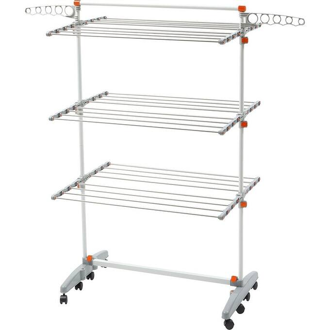 Foldable Rolling 3-Tier Drying Rack - Stainless Steel