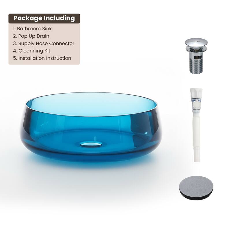 Transparent Resin Vessel Bathroom Sink Included Pop-up Drain and Drain Hose, Modern Above Counter Wash Basin with Center Drain