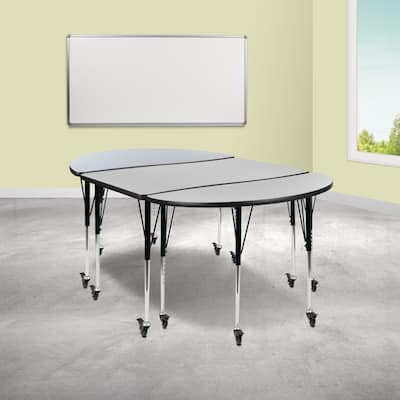 3 Mobile Piece 76" Oval Wave Flexible Grey Adjustable Activity Table Set
