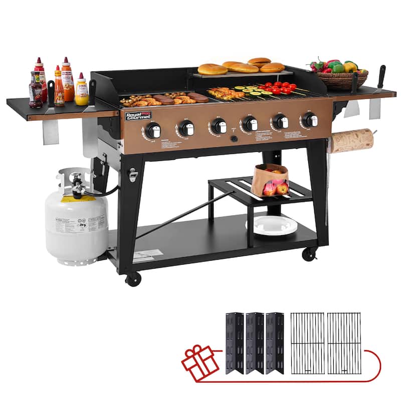 Royal Gourmet GD601Y 6-Burner Gas Grill and Griddle Combo, Large Cooking Capacity, 78,000 BTU