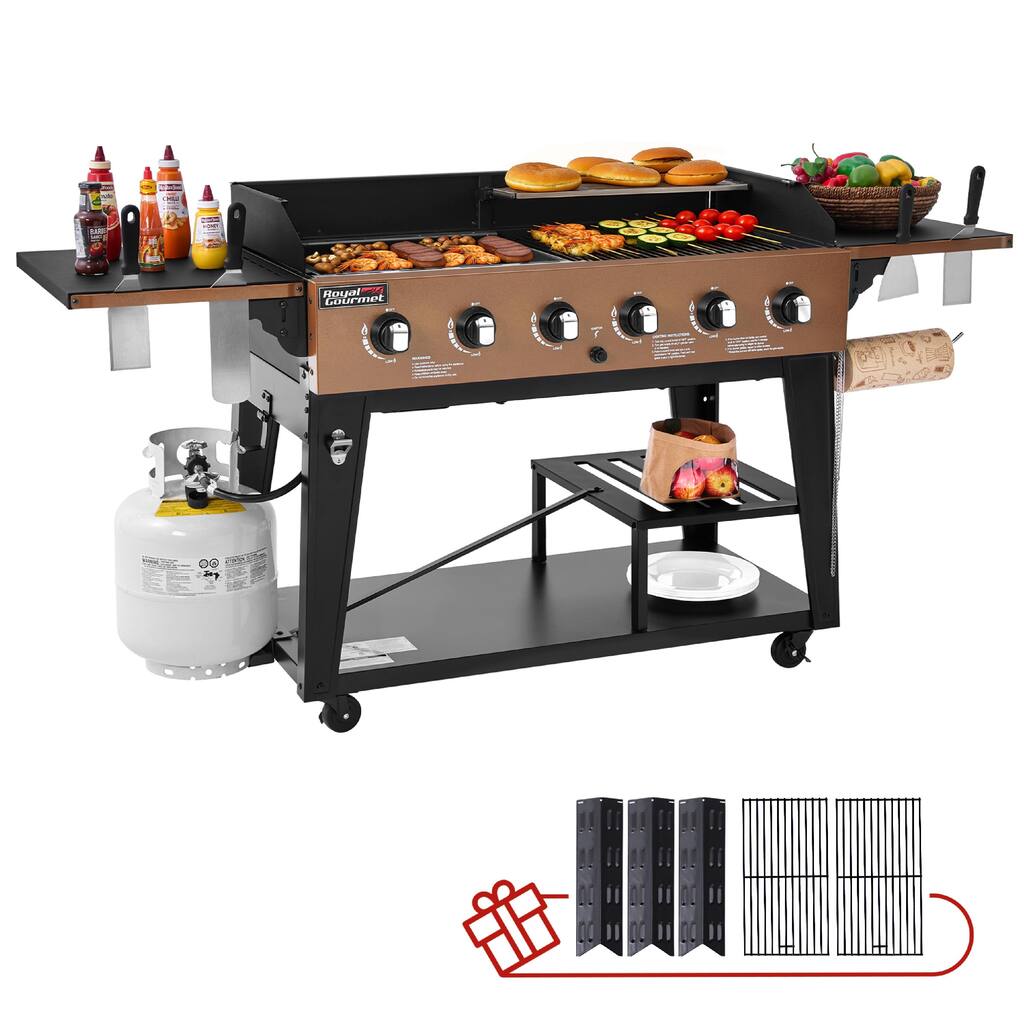 Royal Gourmet GD601Y 6-Burner Gas Grill and Griddle Combo, Large Cooking Capacity, 78,000 BTU