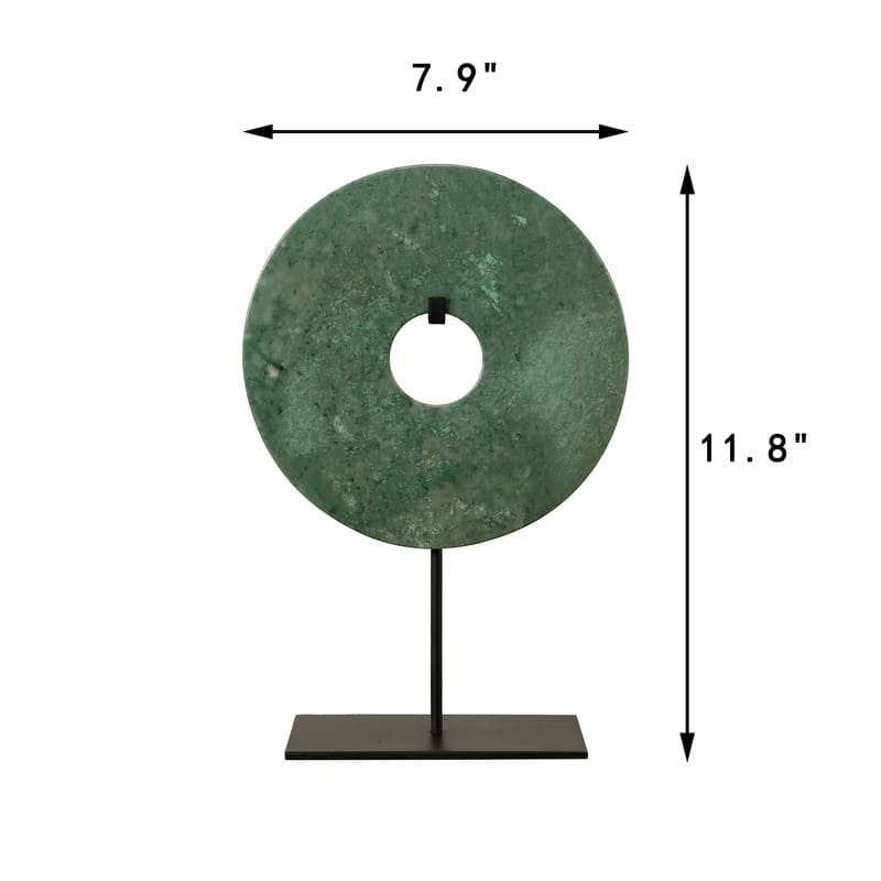 Artissance 12"H Green Marble Jade Disk Statue With Base