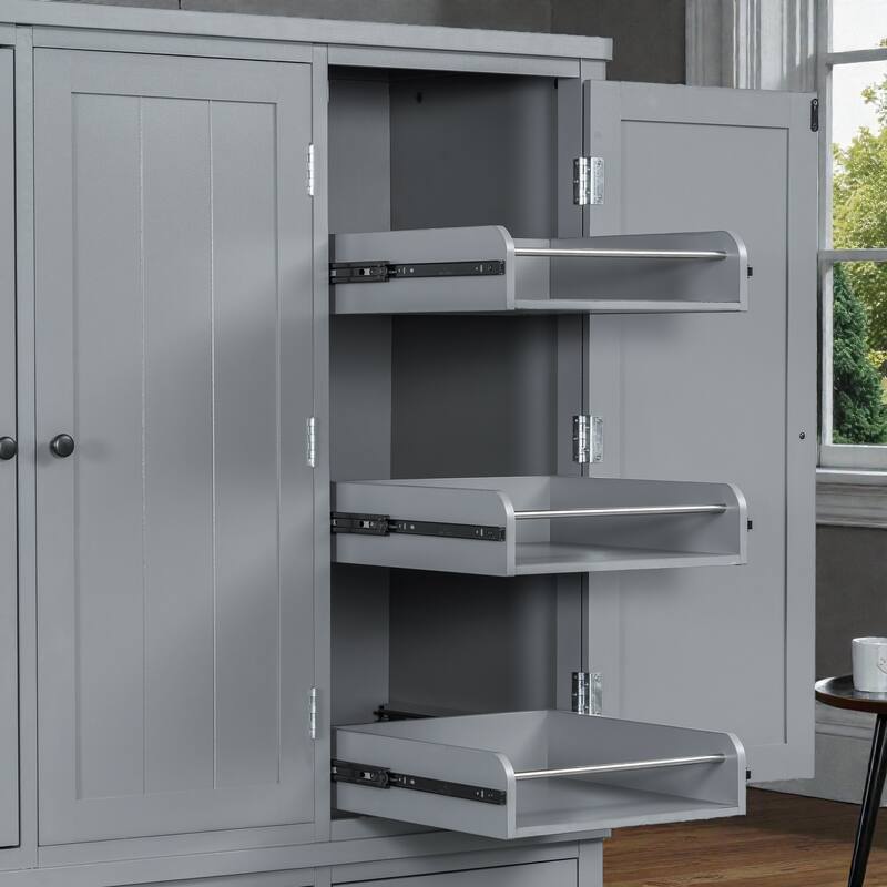 74.8 Inch Farmhouse Kitchen Pantry Cabinet, 53x20 Large Freestanding Storage with Drawers, Door Shelves and Pull-Out Trays