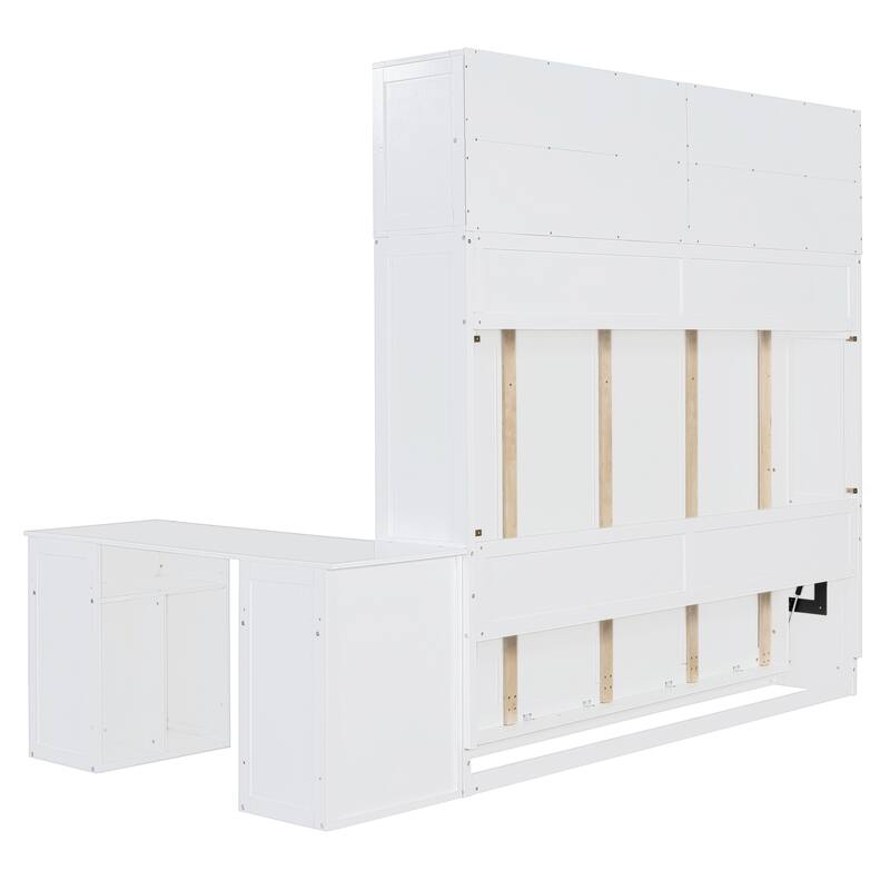 Roomfitters Queen Murphy Bed with Adjustable Desk and Two Large Storage Cabinets, Wall Mounted Space Saving Sleeper