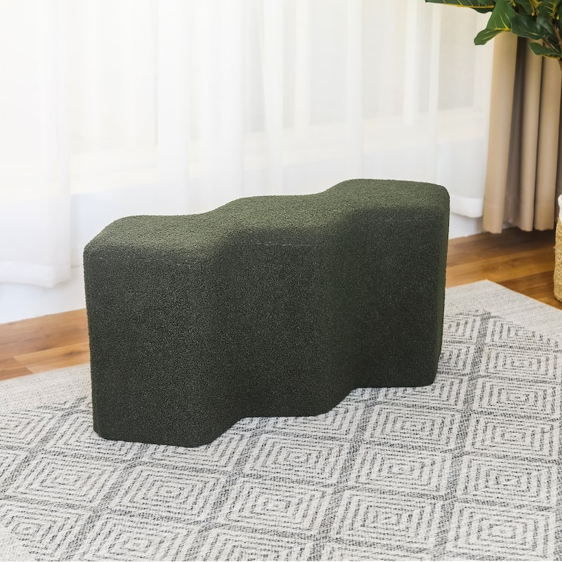 Adeco 35" Long Ottoman Bench Velvet Polygon Foot Stool - Dark-Green