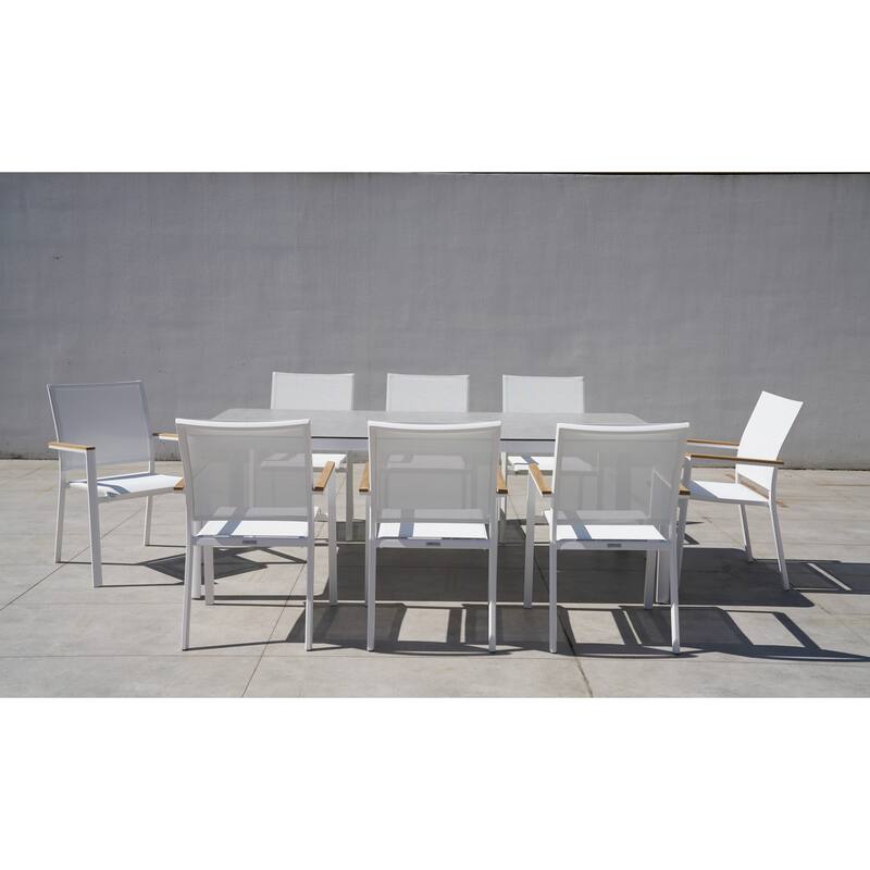 Amanti White 9-Piece Aluminum Outdoor Dining Set with Sling Set in White - N/A