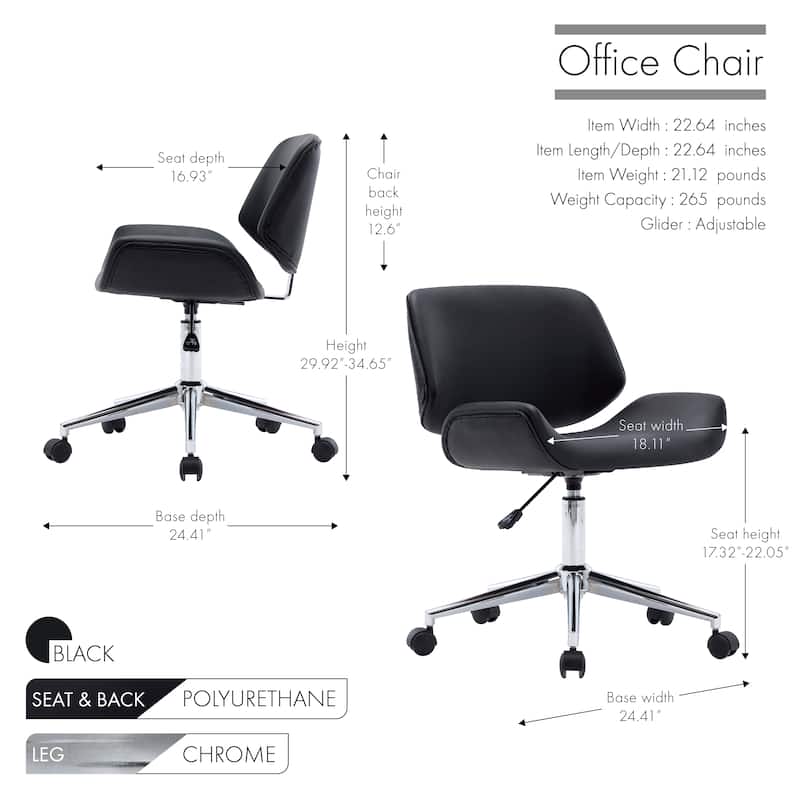 Porthos Home Orli Faux Leather or Fabric Mid-Century Office Chair