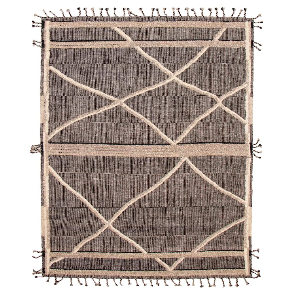 ECARPETGALLERY Hand-knotted Tangier Black, Light Grey Wool Rug - 8'3 x 10'3