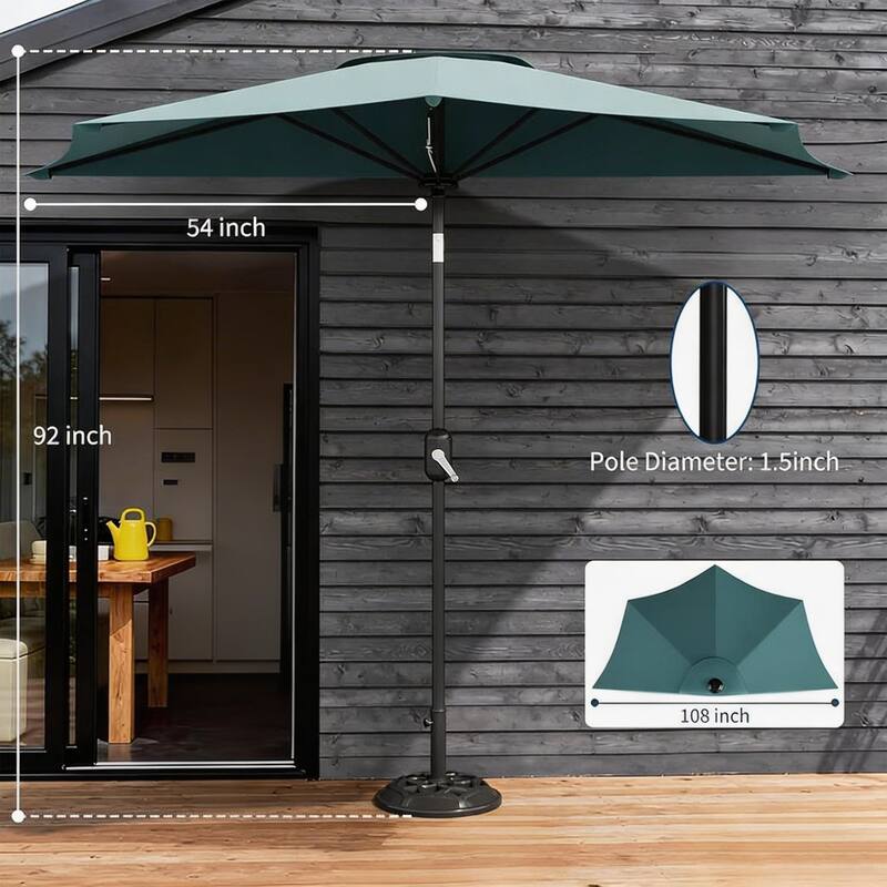 9ft Outdoor Patio Half Umbrella, with Smooth Crank Lift