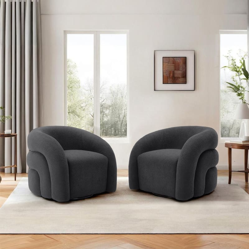 Upholstered Swivel Barrel Accent Chair Set of 2