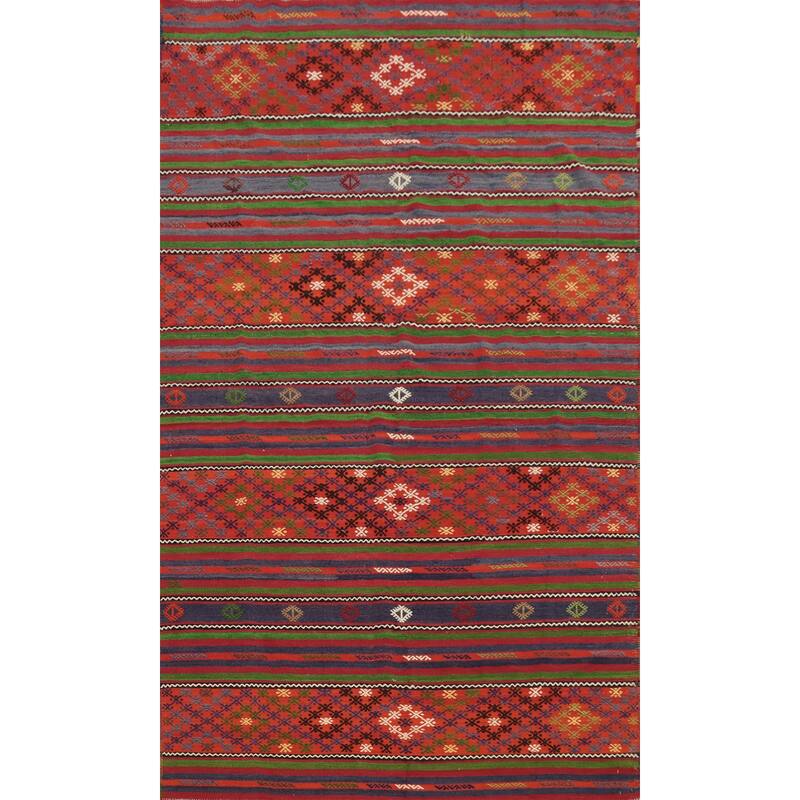 Hand Woven Oriental 100% Wool Carpet Southwestern Tribal Multi-Colored Kilim Area Rug - 9' 6'' X 6' 1''