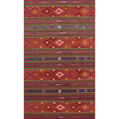 Hand Woven Oriental 100% Wool Carpet Southwestern Tribal Multi-Colored Kilim Area Rug - 9' 6'' X 6' 1''