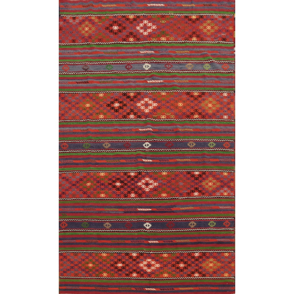 Hand Woven Oriental 100% Wool Carpet Southwestern Tribal Multi-Colored Kilim Area Rug - 9' 6'' X 6' 1''