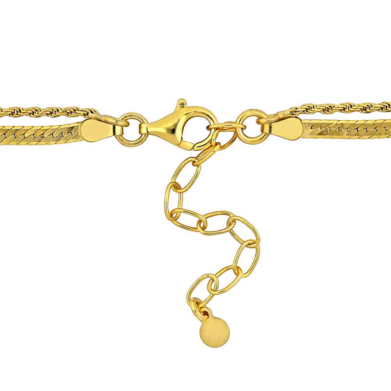 Miadora Sterling Silver Double Strand Herringbone and Rope Chain Necklace and Bracelet Set