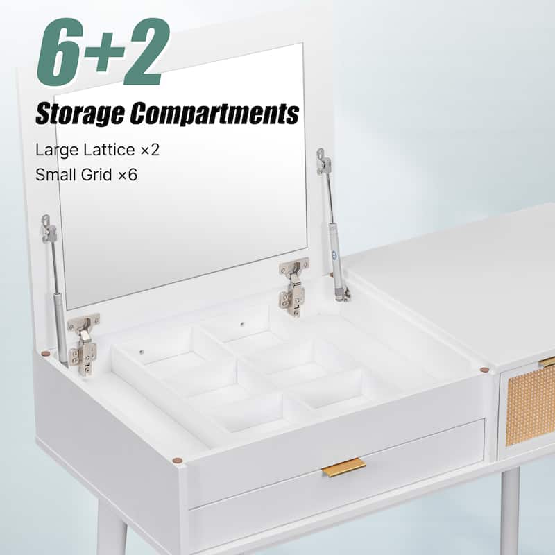 43.3" Classic Wood Makeup Vanity Set with Flip-top Mirror and Stool