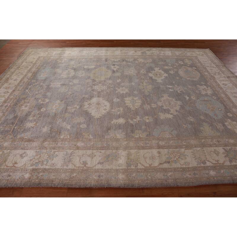Hand Knotted Oriental 100% Wool Carpet Transitional All-Over Greys & Charcoal Oushak Area Rug - 11' 11'' X 9' 1''