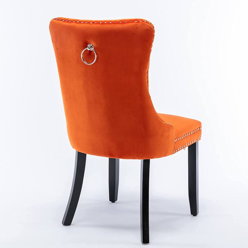 Set of 2 Velvet Dining Chairs – Tufted Upholstered Armless Accent Chairs with Nailhead Trim & Back Ring Pull