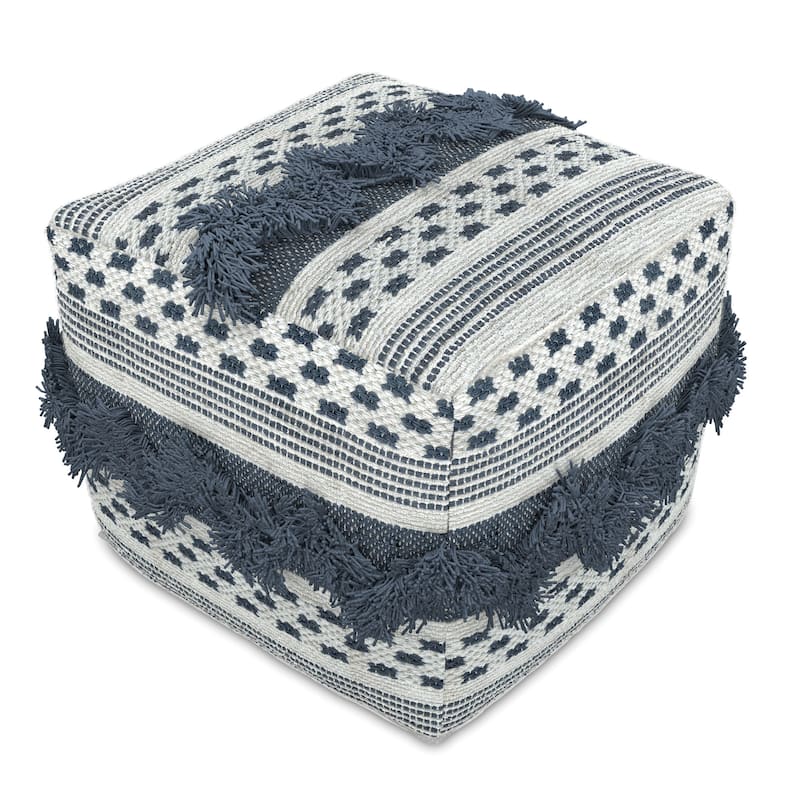 WYNDENHALL Bowden Hand Woven Square Cotton Pouf Ottoman in Grey and Ivory