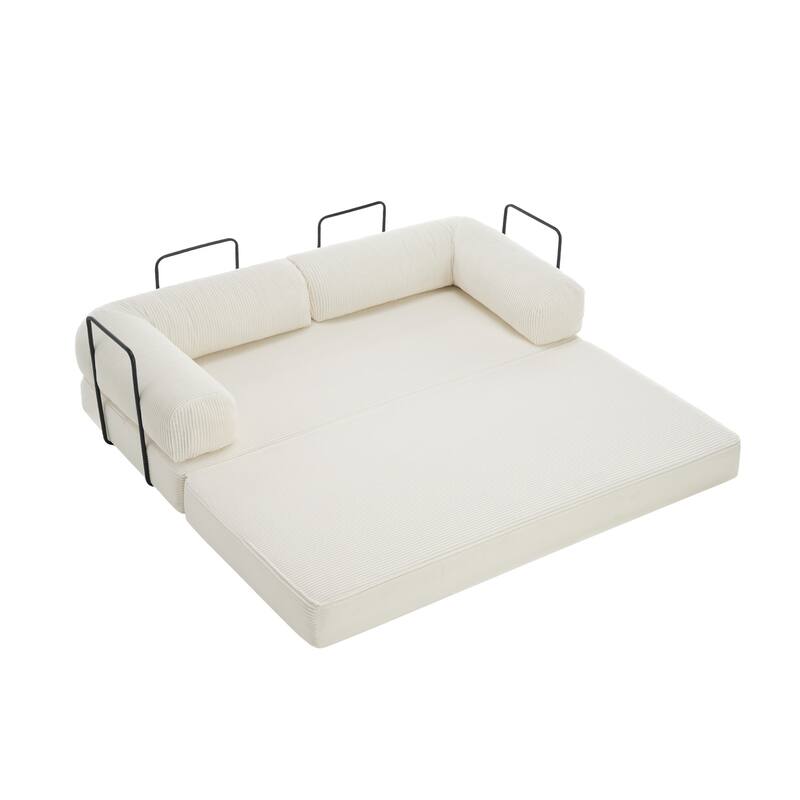 Set of 2 Corduroy Fully Compressed Convertible Sleeper Sofa with Metal Frame