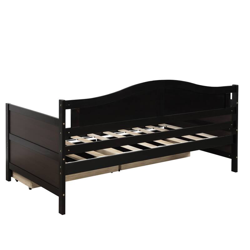 Arched Backrest Daybed Wood Slat Support Sofa Bed with 2 Drawers or Trundle Bed, Classic Twin Daybed Frame
