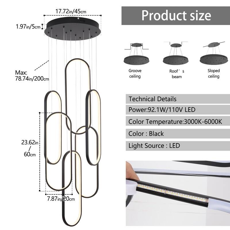 6 Ring Modern Chandelier Large LED High Ceiling Chandeliers