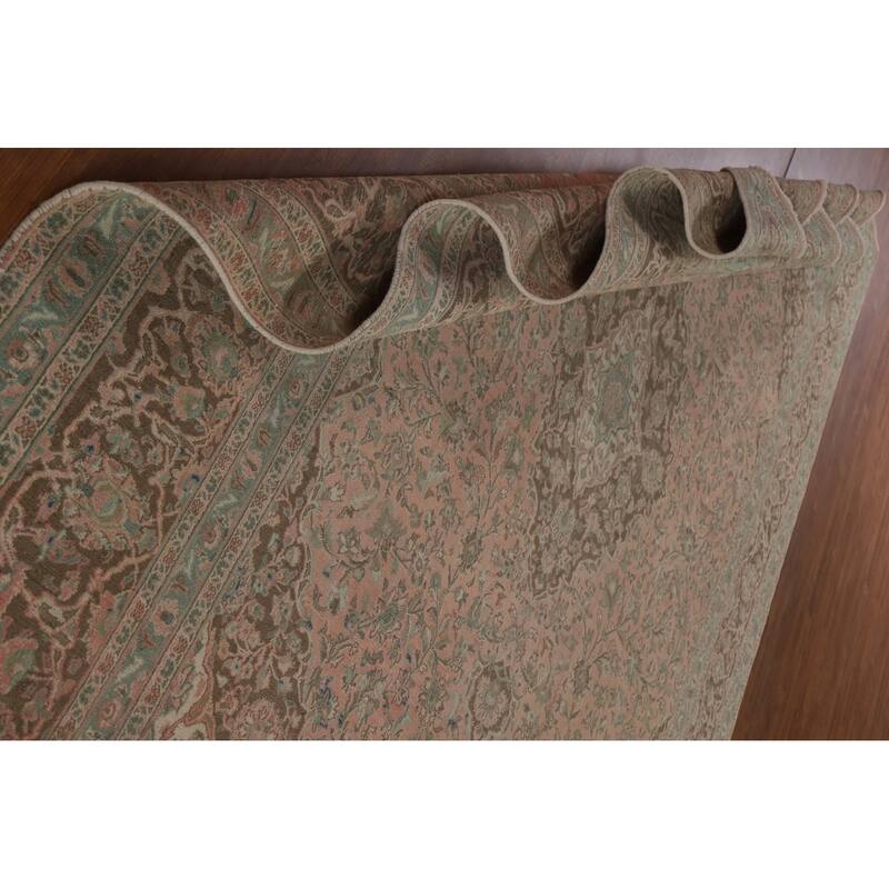 Hand Knotted Oriental 100% Wool Carpet Traditional Floral Pink Mashad Area Rug - 12' 3'' X 9' 4''