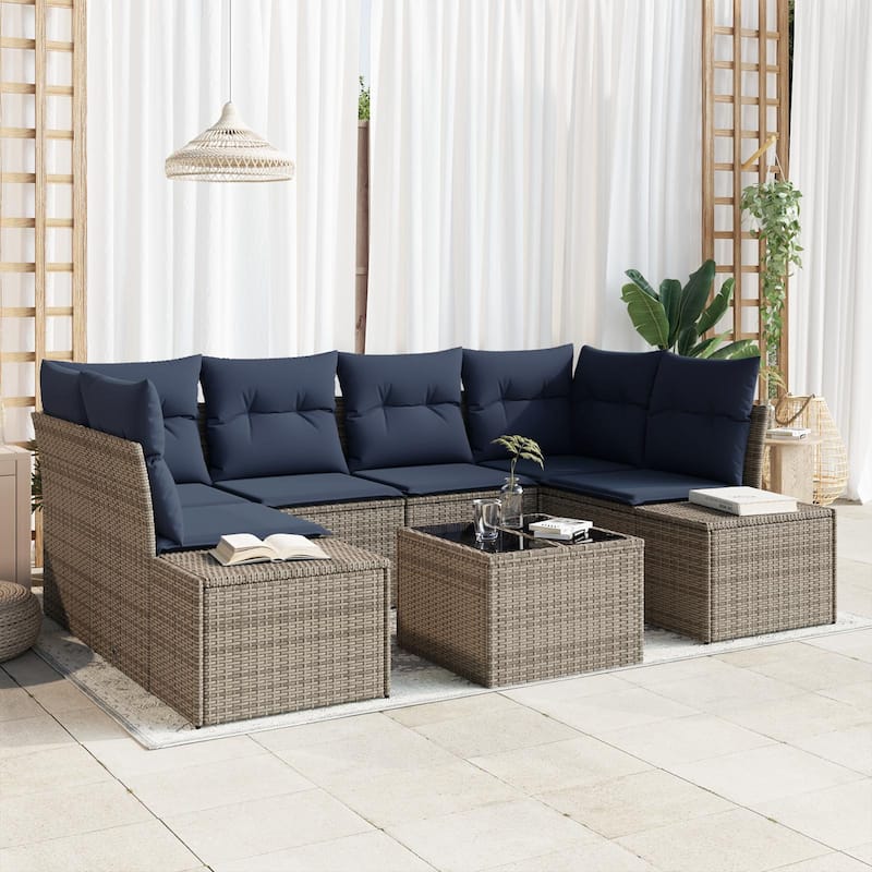 vidaXL 7 Piece Garden Sofa Set with Cushions - 92.1×60.6×27.2 - Grey
