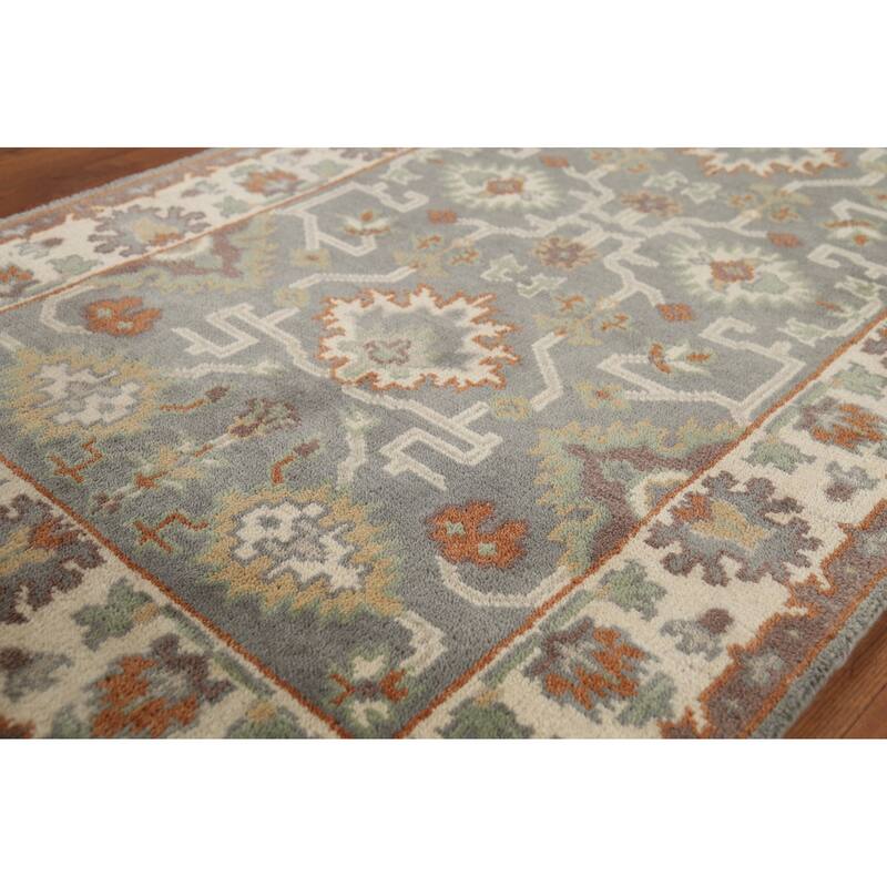 Gray Oushak Indian Accent Rug Hand-Knotted Transitional Wool Carpet - 3'2"x 5'6"