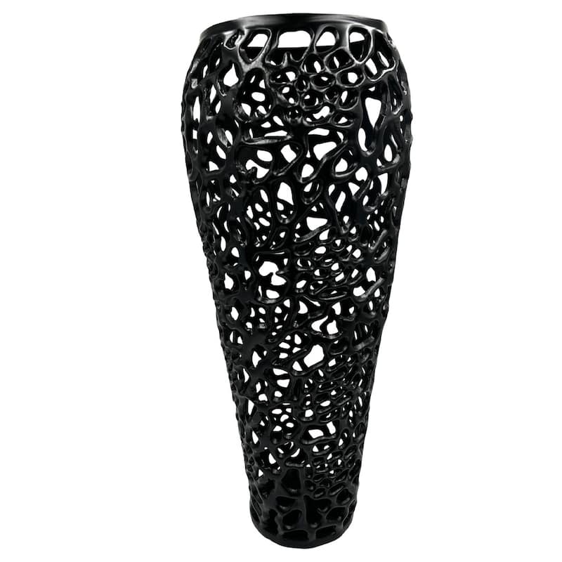 Decorative Handmade Aluminum Hollow-out Flower Vase - Small (11 x 11 x 25 in) - Black