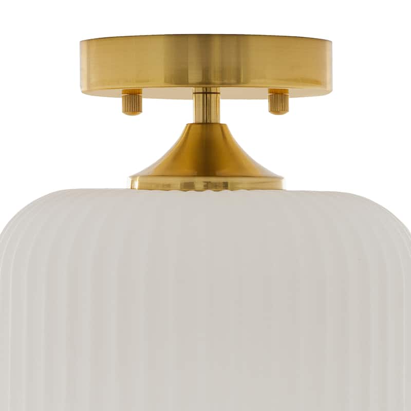 Ignace River of Goods Brushed Gold Metal 10.25-Inch Ceiling Light with Frosted White Glass Globe Shade