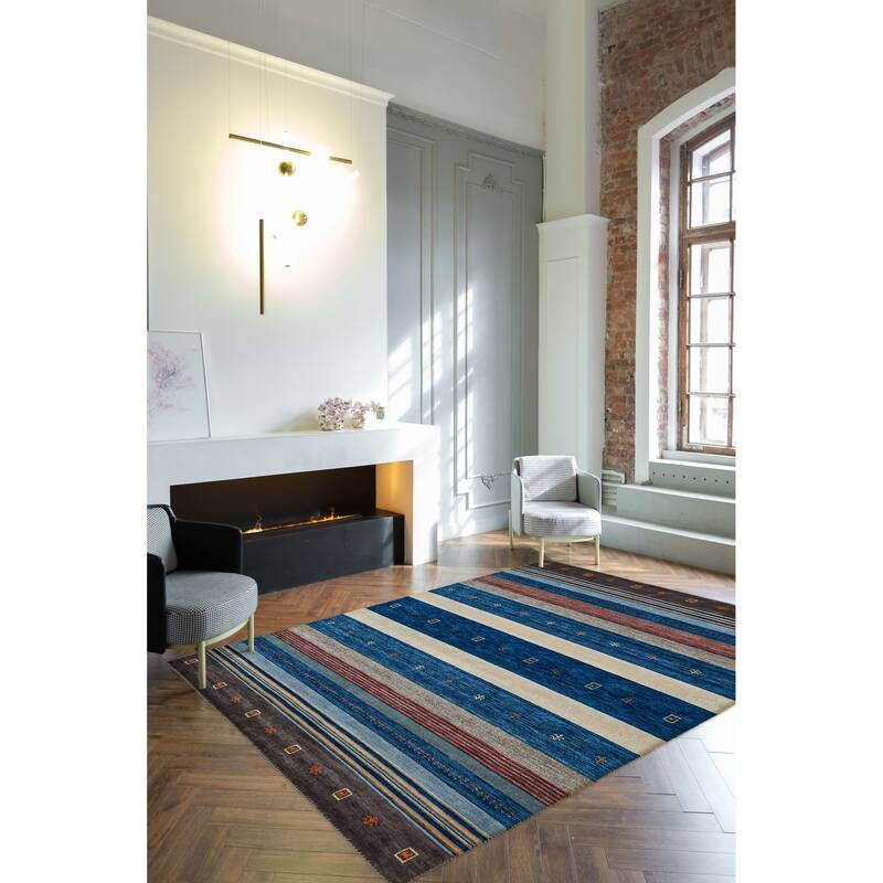 ECARPETGALLERY Hand Loomed Kashkuli Gabbeh Dark Blue Wool Rug - 6'10 x 9'9