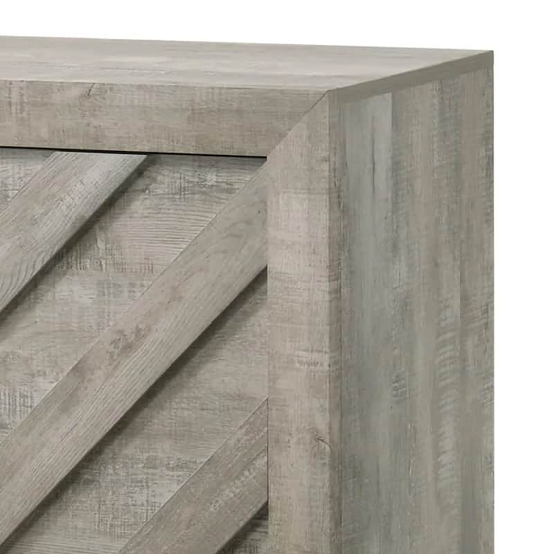 Velz TV Media Stand Console, 2 Chevron Doors, Open Shelves, Beige