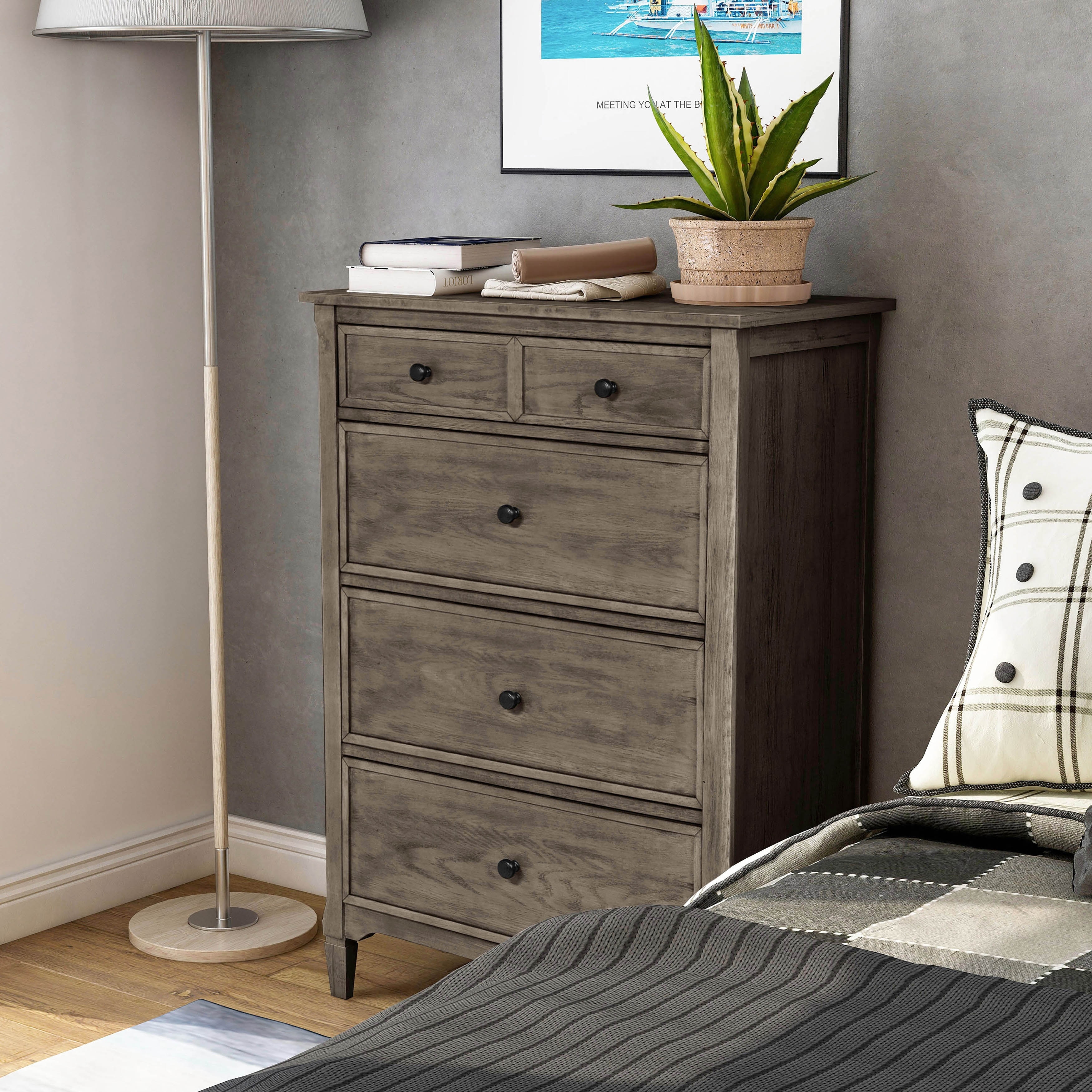 Furniture of America Lanister Rustic Warm Grey Solid Wood 4-Drawer Chest