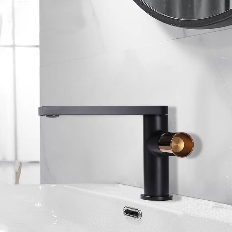 5.24''H Single Hole Bathroom Basin Faucet Single Handle in Black / Gold - Matte Black