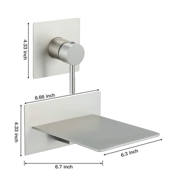 dimension image slide 0 of 3, Wall Mount Bathroom Sink Faucet Waterfall Brass Modern 2 Hole Bathroom Basin Vanity Faucets with Valve