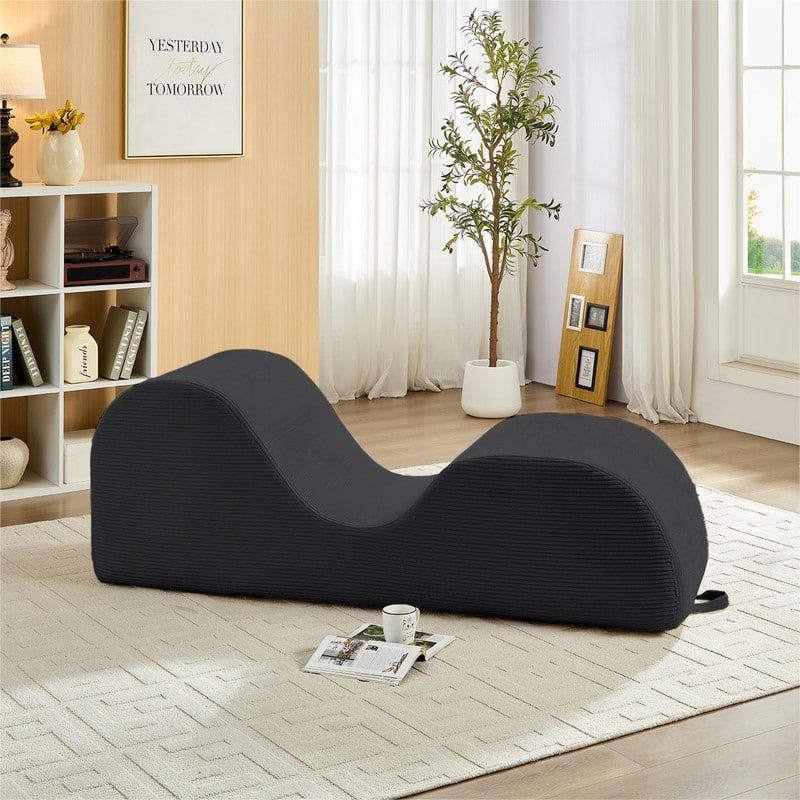 Mixoy Corduroy Yoga Chaise Lounge Chair,Curved Yoga Sofa with Movable Headrest/Waist Cushion/Footrest,Non-Slip Bottom