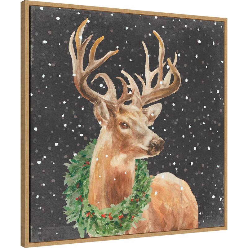 Woodland Holidays Stag Black by Danhui Nai Framed Canvas Wall Art Print
