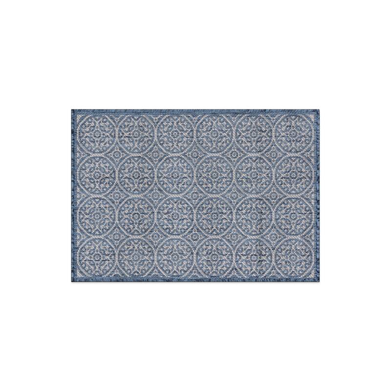 World Rug Gallery Transitional Floral Circles Textured Flat Weave Indoor/Outdoor Area Rug
