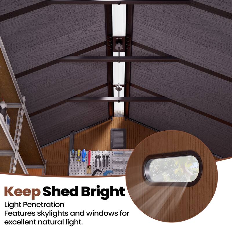 All-Weather Lockable Resin Outdoor Storage Shed with Window Floor for Patio Furniture and Tools