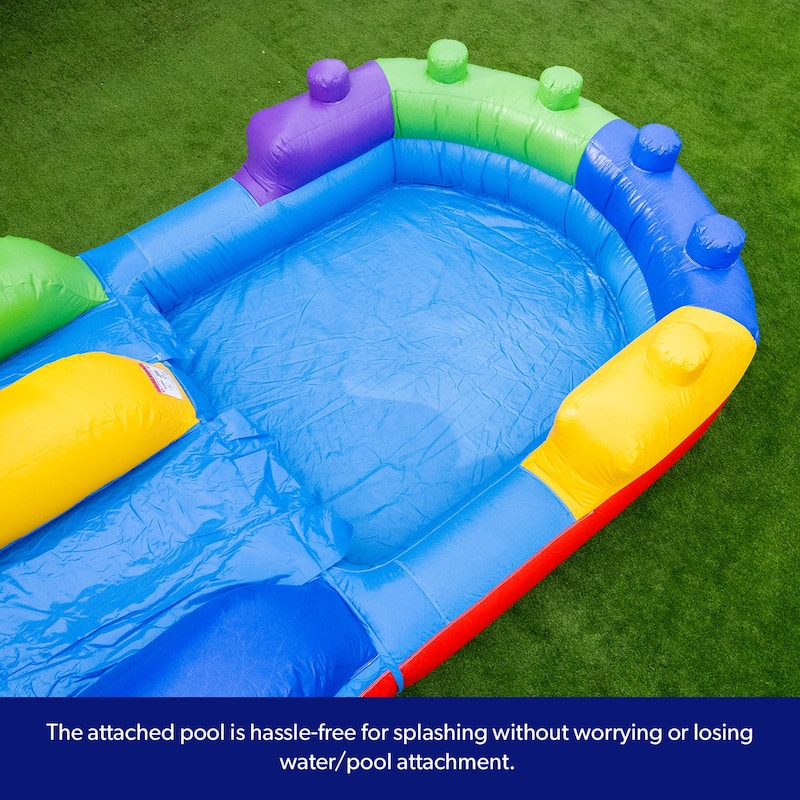 Herokiddo Block Party 16ft Tall Inflatable Water Slide with Air Blower & Attached Pool, Outdoor Play Commercial Grade Waterslide