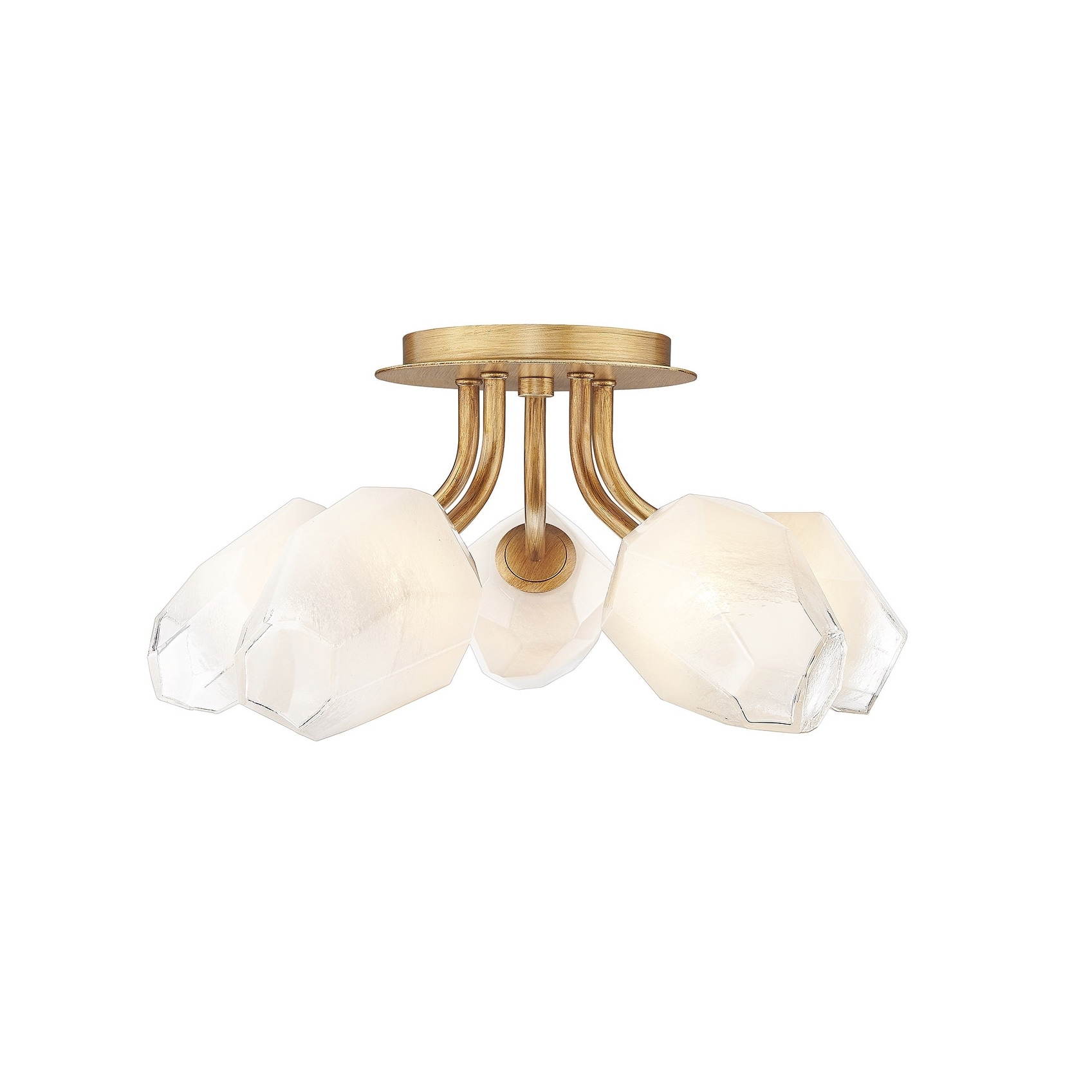5-Light Gold Flush Mount With White Glass Shades