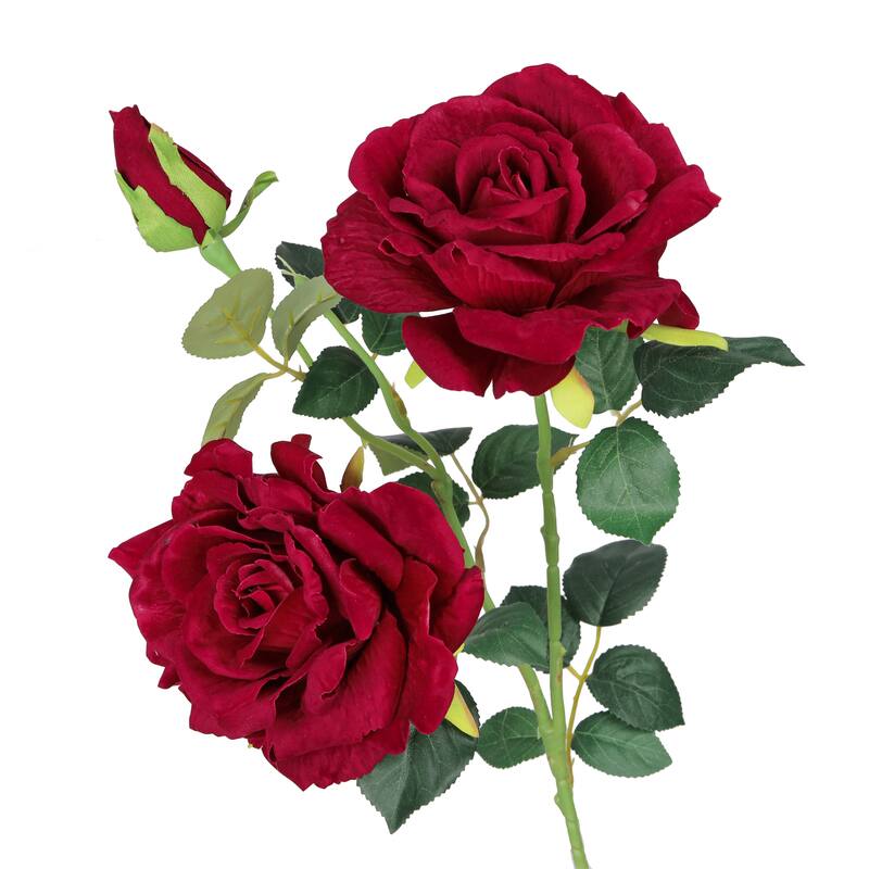 Set of 2 Red Artificial Velvet Elegant Rose Flower Stem Spray 32in - 32" L x 7" W x 7" DP