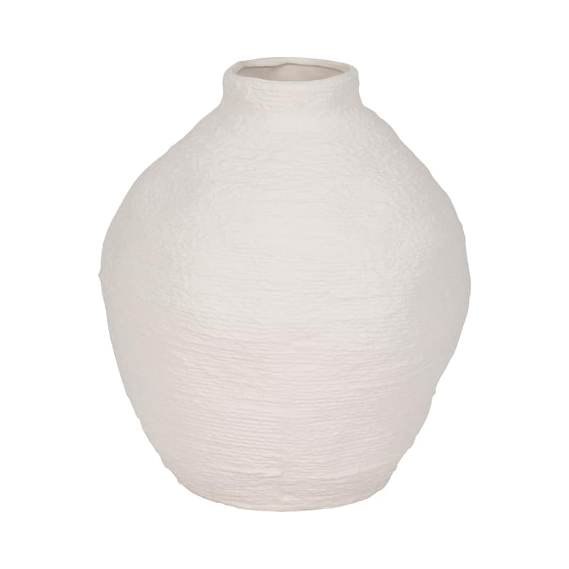 Sagebrook Home Woven Textured Vase, White, Round, Solid Color, Tranquil Waters Decorative Item