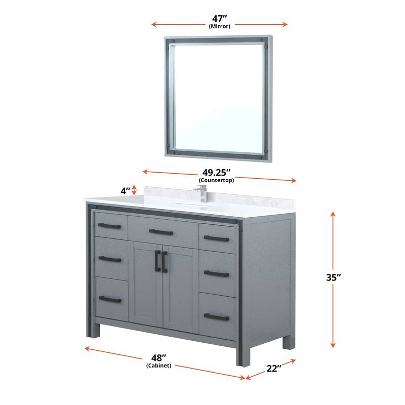 Ziva 48 in W x 22 in D White Bath Vanity, White Quartz Top, Faucet Set and 34 in Mirror
