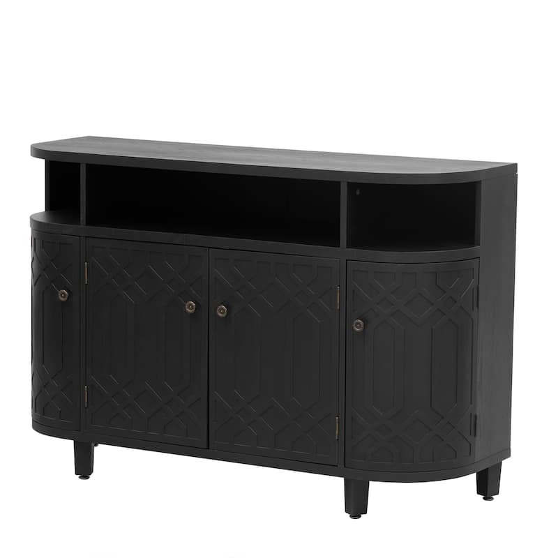 4 Door Curved Entryway Cabinets with Adjustable Shelves & fir Wood Legs, Display Case with Open Storage Rack & Metal Handle