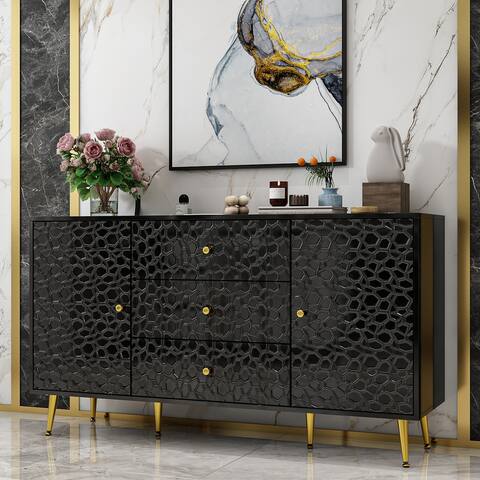 Buffet Accent Cabinet Sideboard Cabinet with Gold Legs, Black/White - 55.1"W