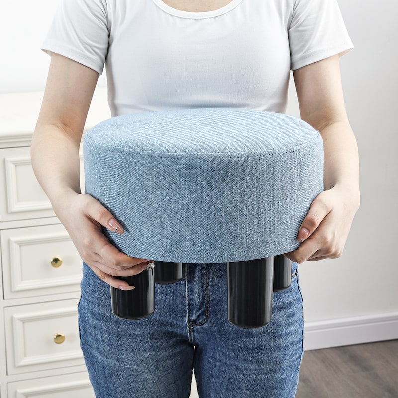 Adeco Round Ottoman Fabric Footrest Modern Padded Chair Footstool