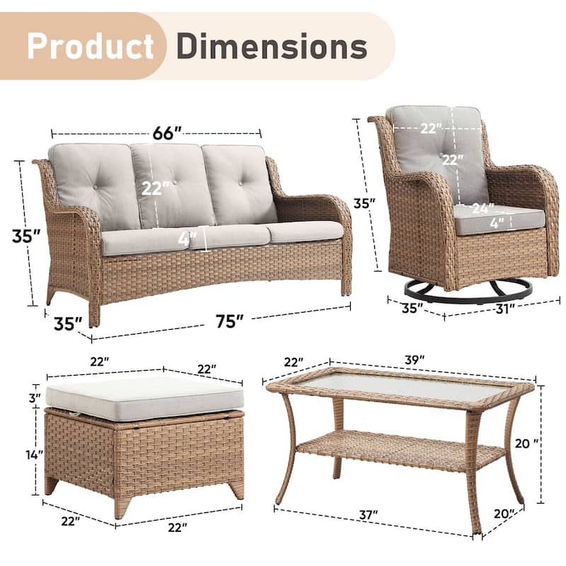 Pocassy Outdoor 4 Inch Sofa Swivel Chairs Table Ottoman