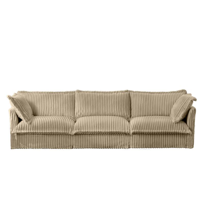 Modern 3 Seater Upholstered Sofa with 2 Pillows - Camel